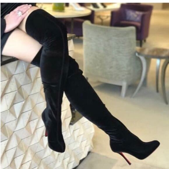 Christian Louboutin Black Suede leather Monica OTK thigh high boots EU 38.5 - Picture 3 of 15